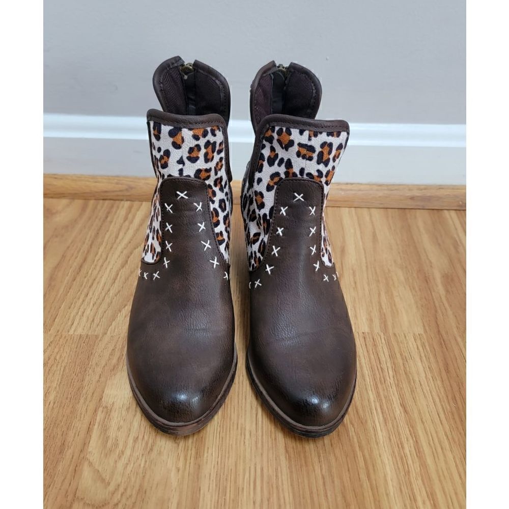 Patchwork White Leopard Ankle Boots 7 - image 3